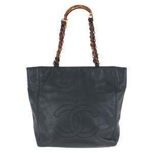 CHANEL Vintage Black Caviar Leather Logo Shoulder Bag